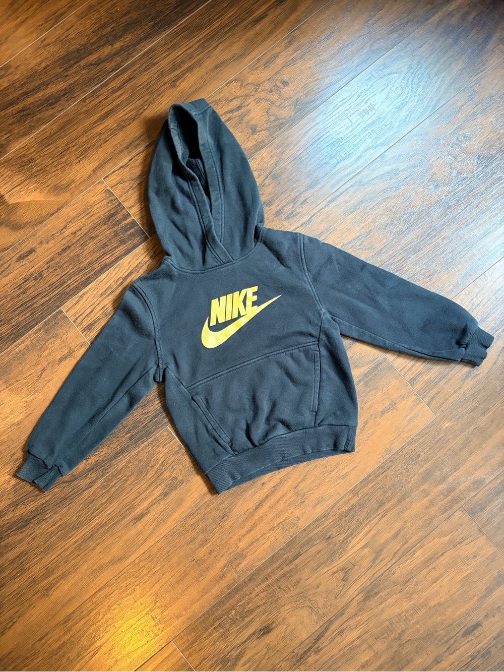 Nike Kids Black Hoodie with Yellow Swoosh Logo